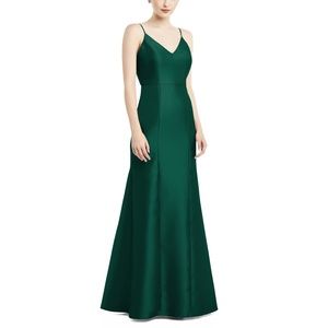 ALFRED SUNG - Hunter Green - Bow Back Satin Twill Trumpet Gown